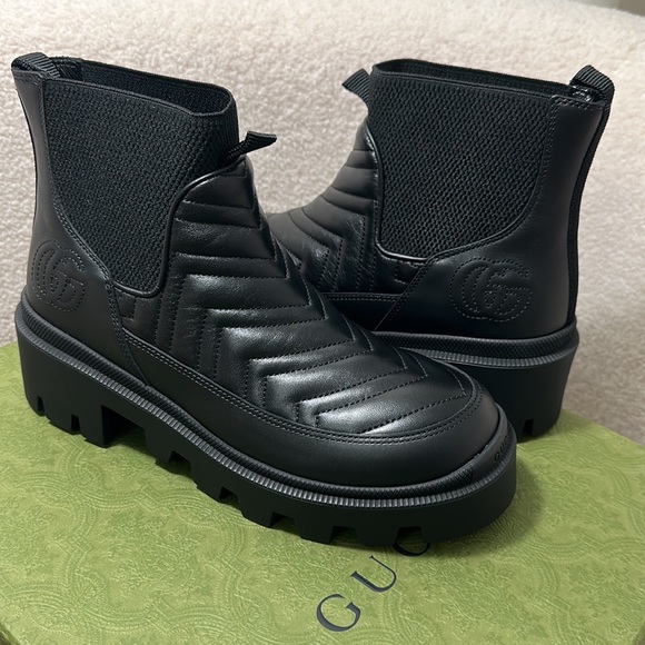 Gucci Black Quilted Leather Chelsea Lug Ankle Boots main image 2